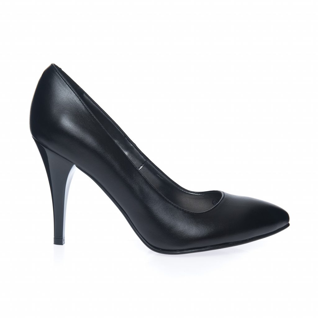 Pantofi stileto din piele naturala - NEGRU BOX - 2691 NB