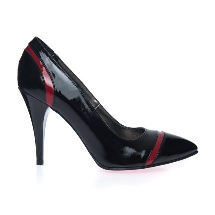 Pantofi stileto din piele naturala - NEGRU LAC - 2692 NL