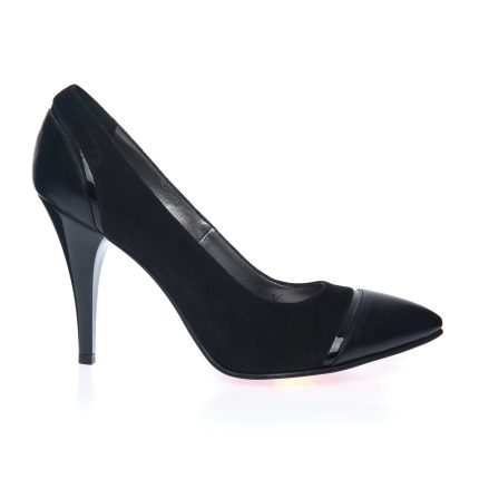 Pantofi stileto din piele naturala - ANTILOPA + NEGRU BOX + LAC - 2692 ANL