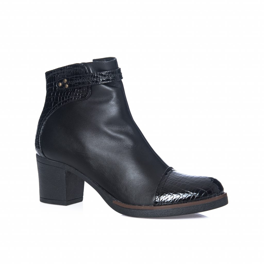 Ghete Dama din Piele Naturala - Negru Box + Croco - 80 NBC