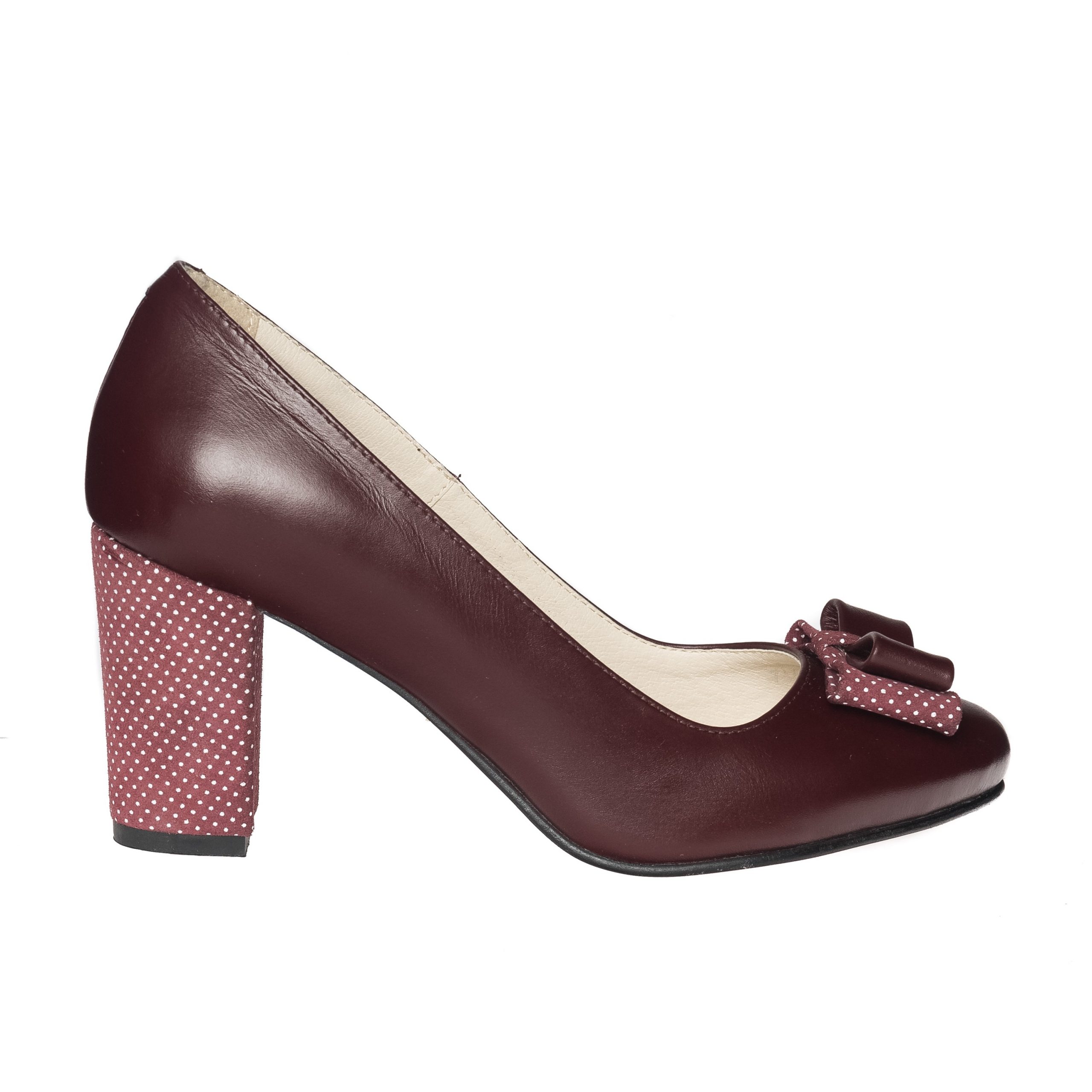 Pantofi dama din piele naturala - Bordo cu buline - R5 BB Pantofi dama din piele naturala - Bordo cu buline - R5 BB