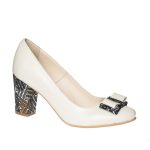 Pantofi dama din piele naturala - Bej toc model asimetric - R5 BMA