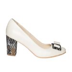 Pantofi dama din piele naturala - Bej toc model asimetric - R5 BMA