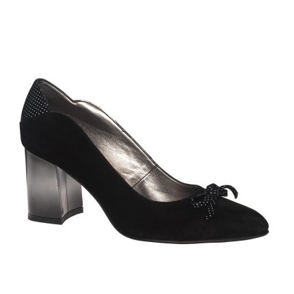Pantofi dama din piele naturala - Negru Antilopa cu buline - R10 NAB