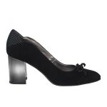Pantofi dama din piele naturala - Negru Antilopa cu buline - R10 NAB