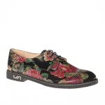 Pantofi dama din piele naturala - Negru imprimeu Flori - G10 NIF