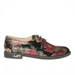 Pantofi dama din piele naturala - Negru imprimeu Flori - G10 NIF