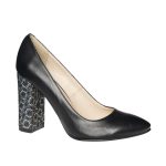 Pantofi dama din piele naturala - Negru cu toc flori - 2691 NF