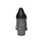 Pantofi dama din piele naturala - Negru cu toc flori - 2691 NF