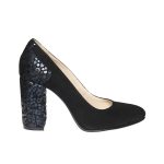 Pantofi dama din piele naturala - Negru antilopa cu imprimeu - 112 NAI