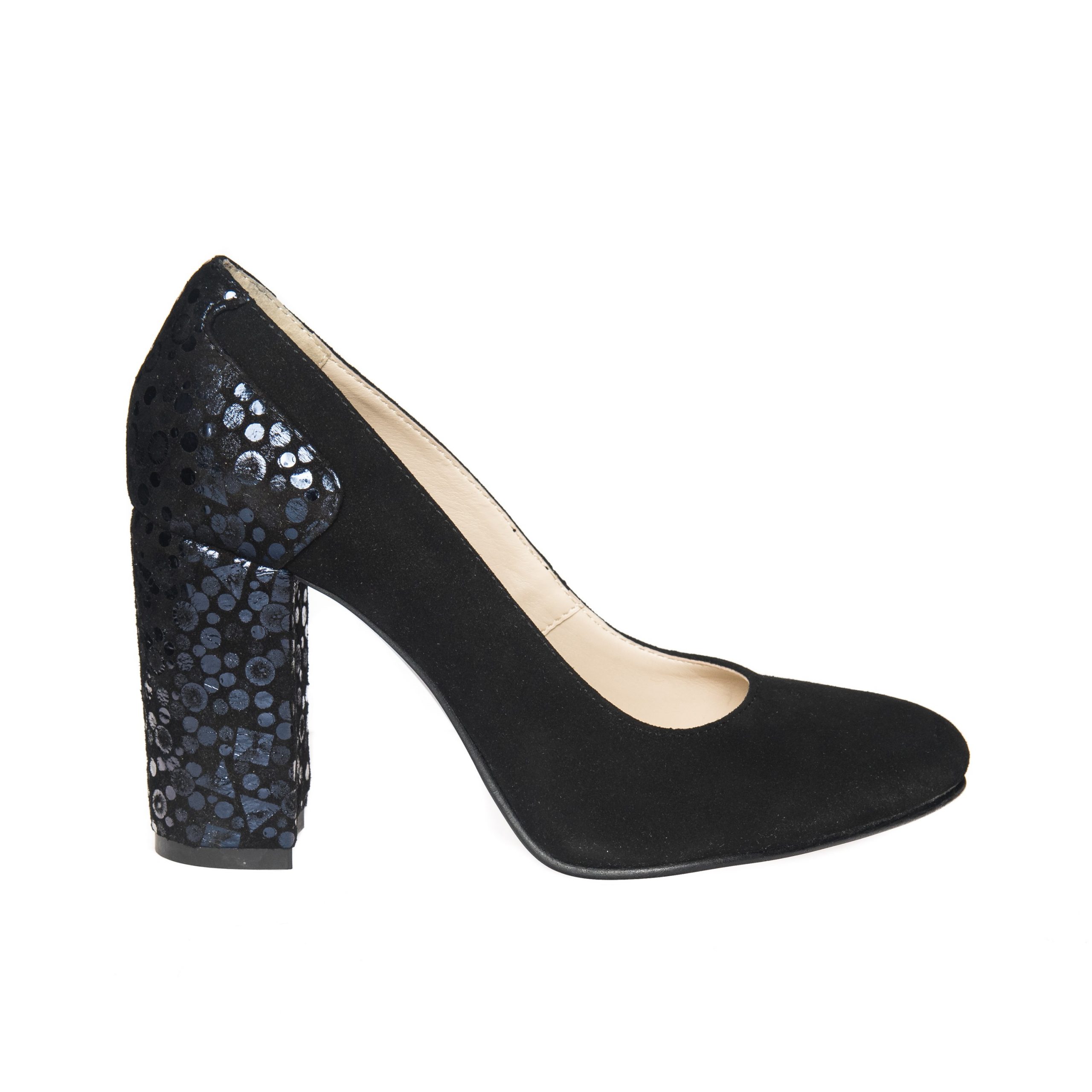 Pantofi dama din piele naturala - Negru antilopa cu imprimeu - 112 NAI Pantofi dama din piele naturala - Negru antilopa cu imprimeu - 112 NAI