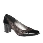 Pantofi dama din piele naturala - Negru lac cu imprimeu maro - 504 NLIM