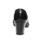 Pantofi dama din piele naturala - Negru lac cu imprimeu maro - 504 NLIM
