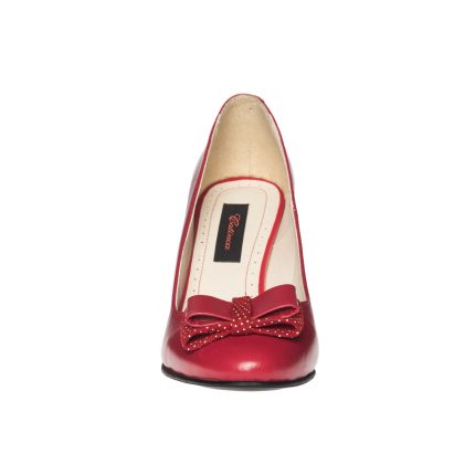 Pantofi dama din piele naturala - Rosu cu buline - R5 RB