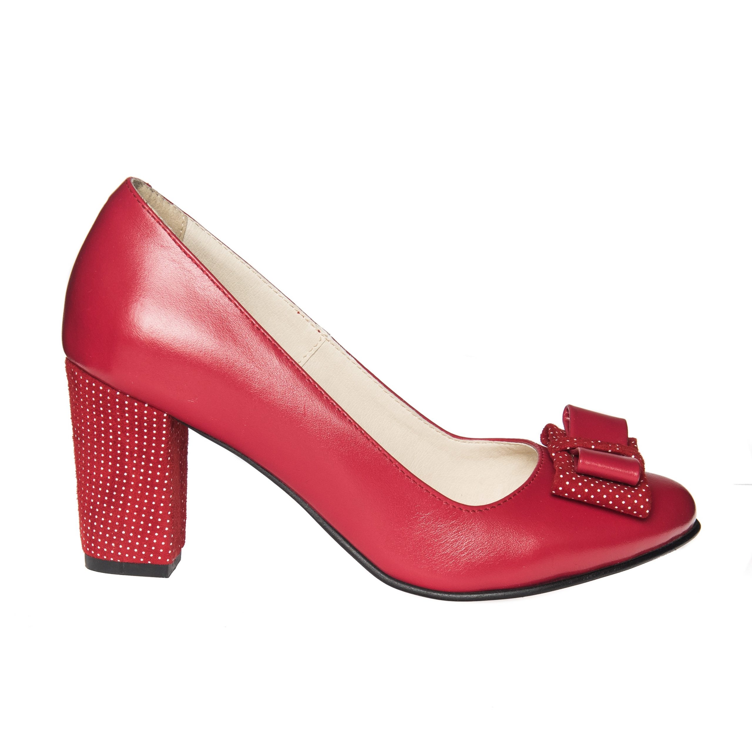 Pantofi dama din piele naturala - Rosu cu buline - R5 RB Pantofi dama din piele naturala - Rosu cu buline - R5 RB