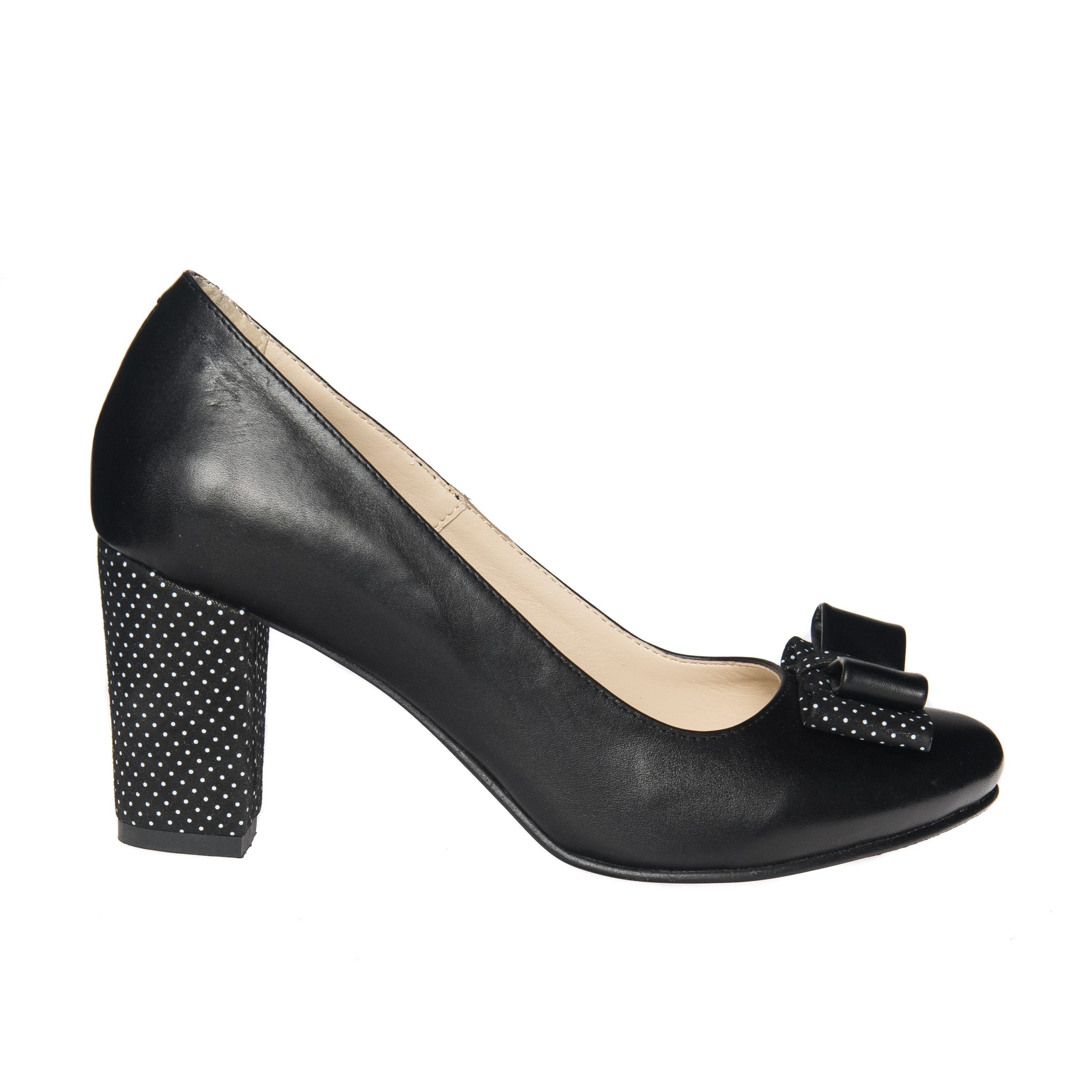 Pantofi dama din piele naturala - Negru cu buline - R5 NB Pantofi dama din piele naturala - Negru cu buline - R5 NB