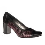 Pantofi dama din piele naturala - Negru box cu imprimeu bordo - 315 NBIB