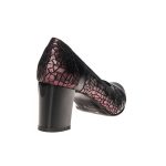 Pantofi dama din piele naturala - Negru box cu imprimeu bordo - 315 NBIB