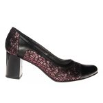 Pantofi dama din piele naturala - Negru box cu imprimeu bordo - 315 NBIB