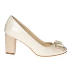 Pantofi dama din piele naturala - Bej Sidef cu buline - R5 BSB