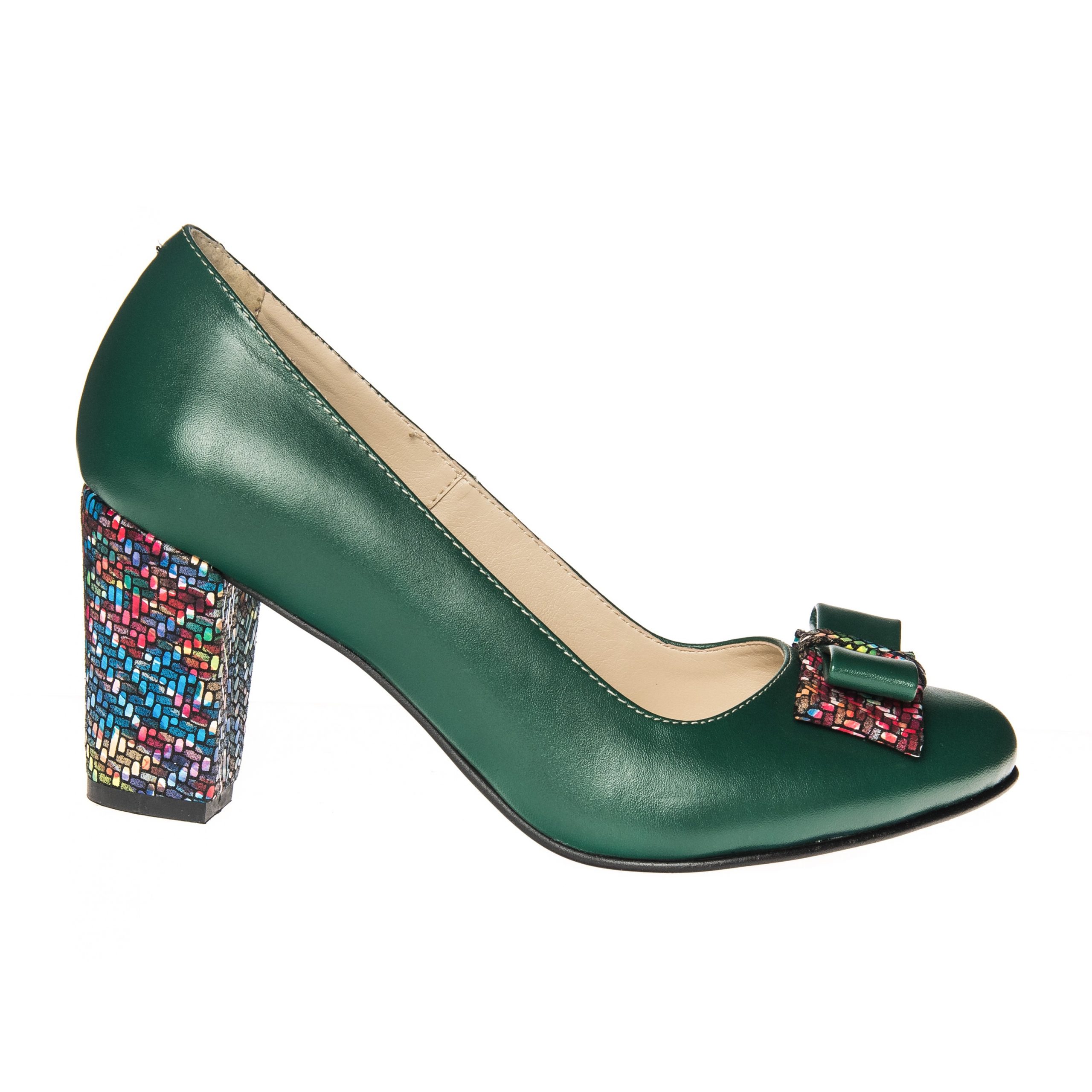 Pantofi dama din piele naturala - Verde toc model asimetric - R5 VMA Pantofi dama din piele naturala - Verde toc model asimetric - R5 VMA