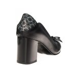 Pantofi dama din piele naturala - Negru Box cu flori - R10 NBF