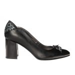 Pantofi dama din piele naturala - Negru Box cu flori - R10 NBF