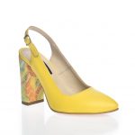 Sandale dama din piele naturala - Galben cu toc multicolor - 269 GM