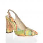 Sandale dama din piele naturala - Galben mozaic cu toc multicolor - 269 GMZ