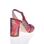 Sandale dama din piele naturala - Rosu cu toc multicolor - 269 RM