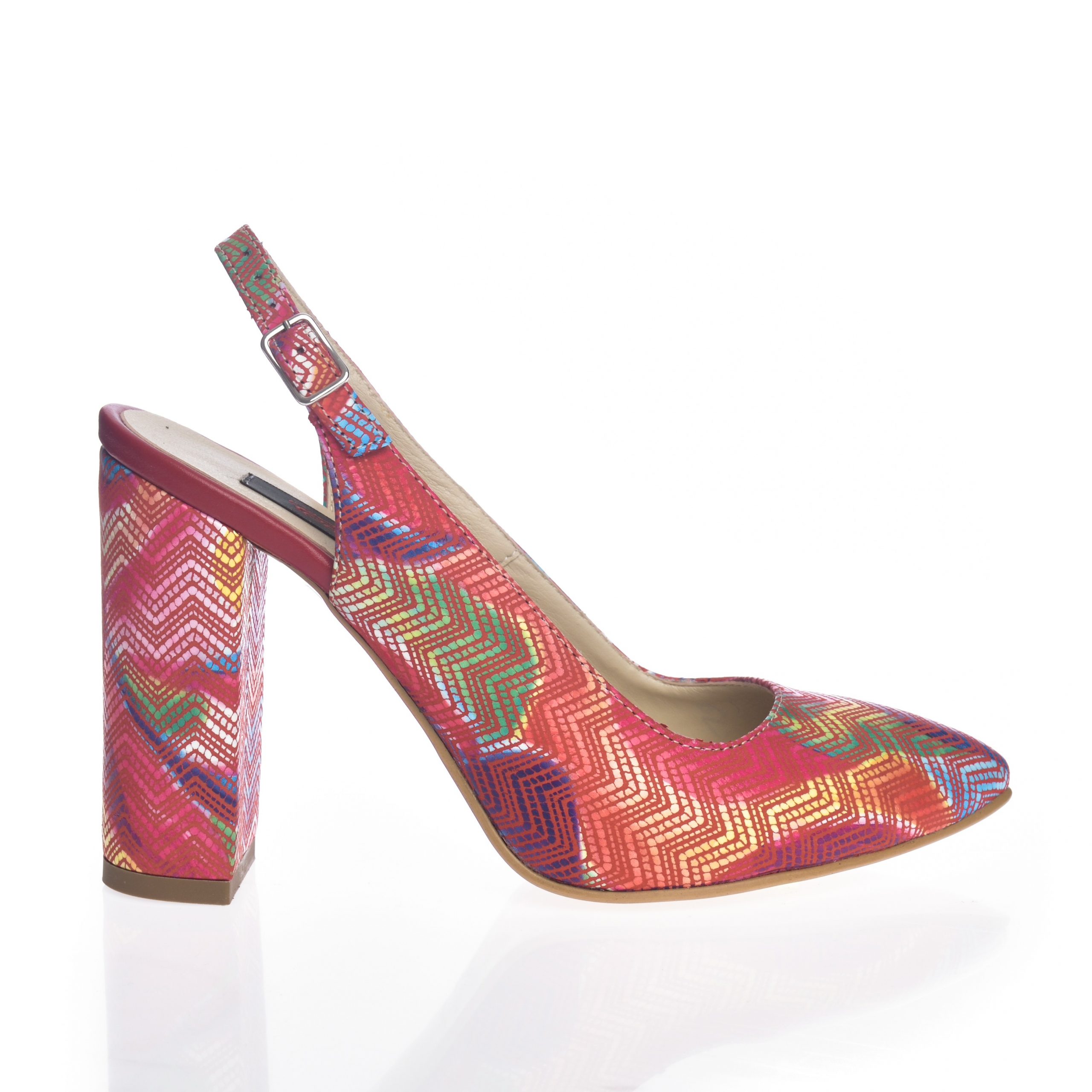 Sandale dama din piele naturala - Rosu mozaic cu toc multicolor - 269 RMZ Sandale dama din piele naturala - Rosu mozaic cu toc multicolor - 269 RMZ