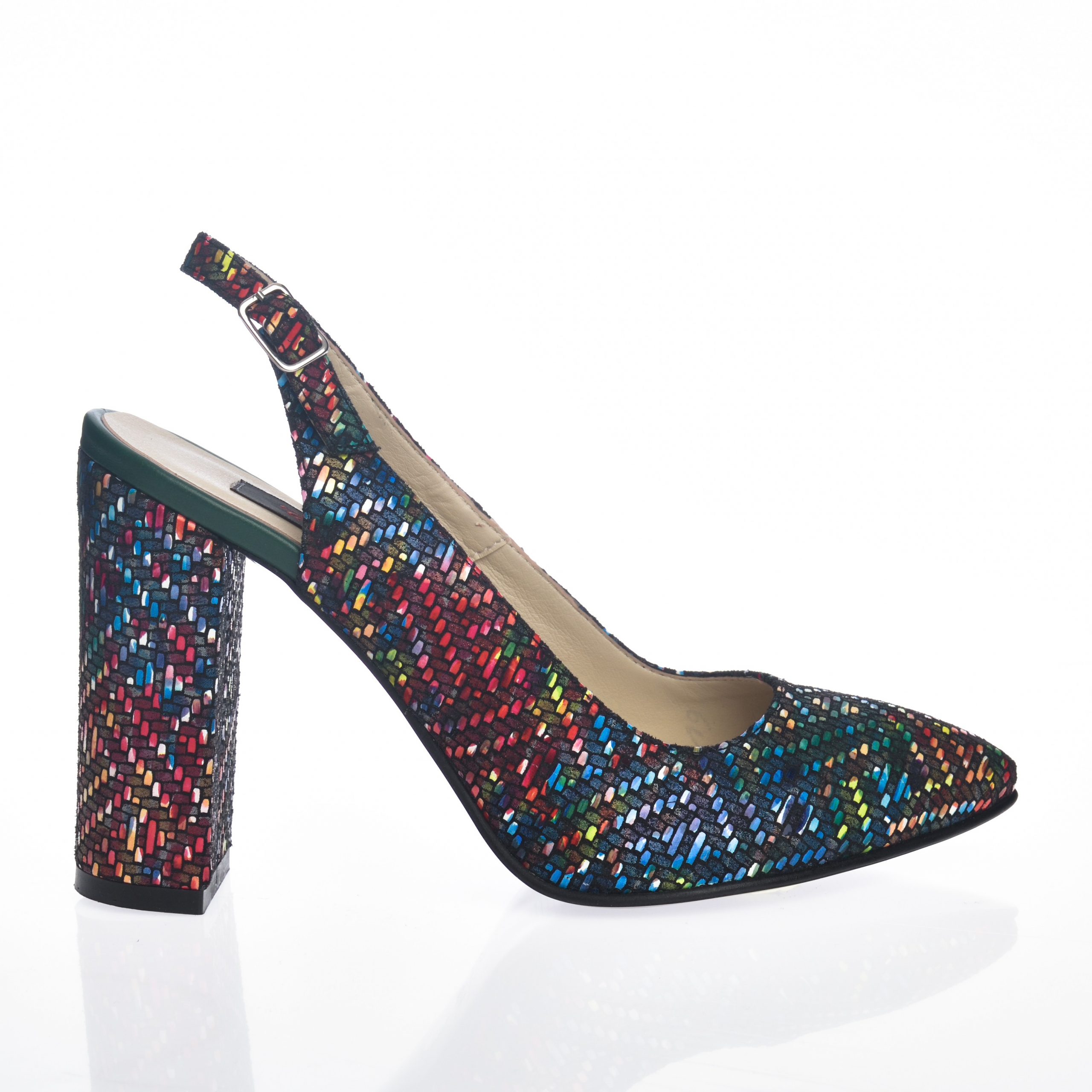 Sandale dama din piele naturala - Mozaic cu toc multicolor - 269 MZ Sandale dama din piele naturala - Mozaic cu toc multicolor - 269 MZ