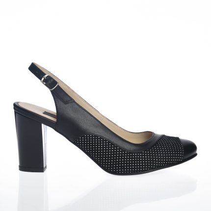Sandale dama din piele naturala - Negru Box cu Buline - D23 NBB