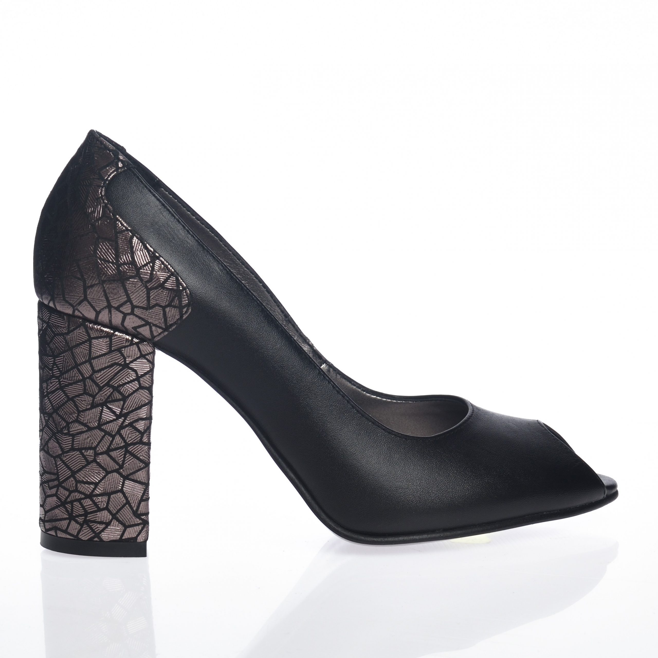 Pantofi dama din piele naturala - Negru box cu imprimeu - F26 NBI Pantofi dama din piele naturala - Negru box cu imprimeu - F26 NBI