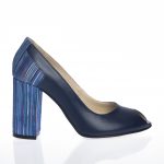 Pantofi dama din piele naturala - Bleumarin cu imprimeu - F26 BI