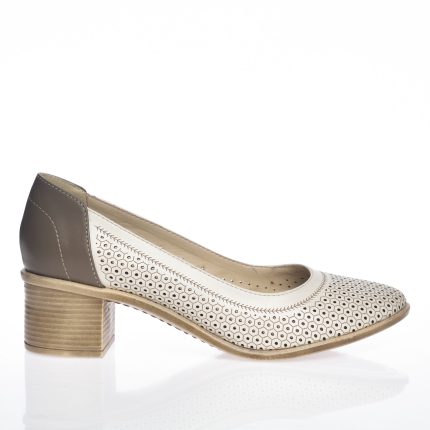 Pantofi dama din piele naturala - Bej cu Gri - T2 BG