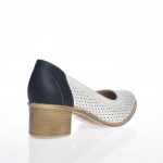 Pantofi dama din piele naturala - Alb cu Bleumarin - T2 AB
