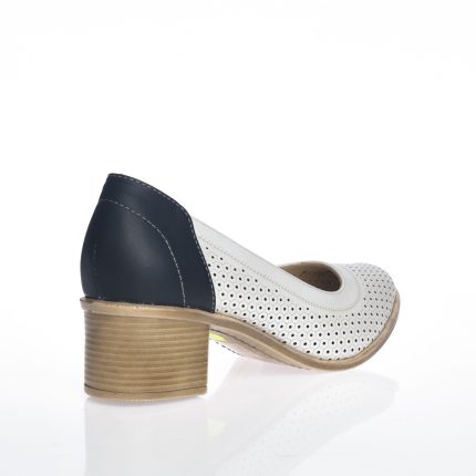 Pantofi dama din piele naturala - Alb cu Bleumarin - T2 AB