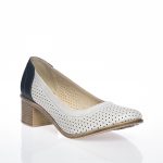 Pantofi dama din piele naturala - Alb cu Bleumarin - T2 AB