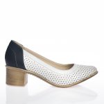 Pantofi dama din piele naturala - Alb cu Bleumarin - T2 AB