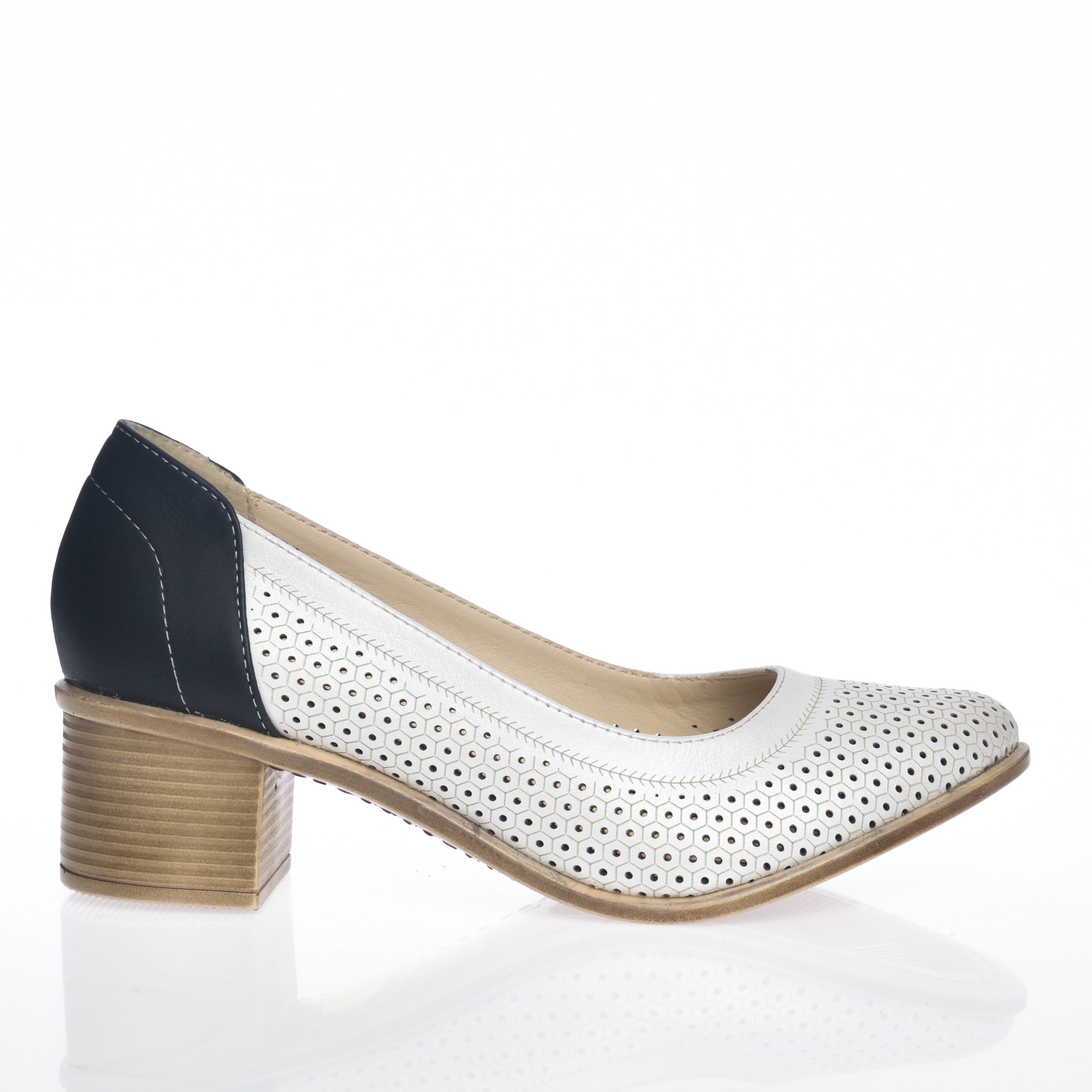 Pantofi dama din piele naturala - Alb cu Bleumarin - T2 AB Pantofi dama din piele naturala - Alb cu Bleumarin - T2 AB