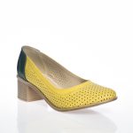 Pantofi dama din piele naturala - Galben cu Verde - T2 GV