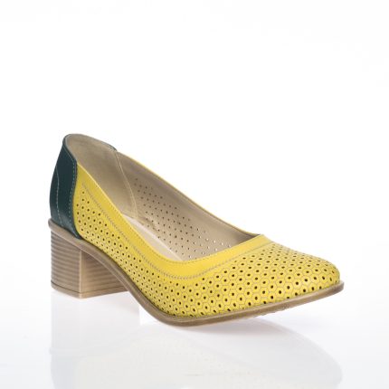 Pantofi dama din piele naturala - Galben cu Verde - T2 GV