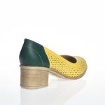 Pantofi dama din piele naturala - Galben cu Verde - T2 GV