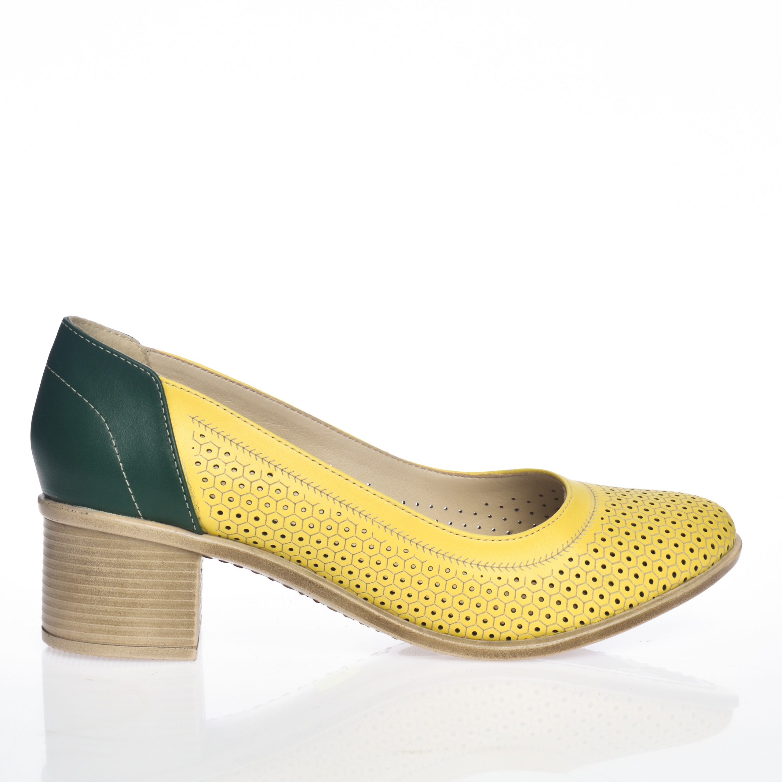 Pantofi dama din piele naturala - Galben cu Verde - T2 GV Pantofi dama din piele naturala - Galben cu Verde - T2 GV