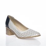 Pantofi dama din piele naturala - Alb cu Bleumarin - T13 AB