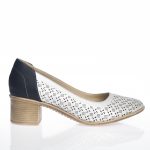 Pantofi dama din piele naturala - Alb cu Bleumarin - T13 AB