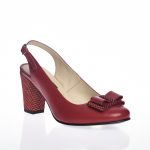 Sandale dama din piele naturala - Rosu cu buline - V5 RB