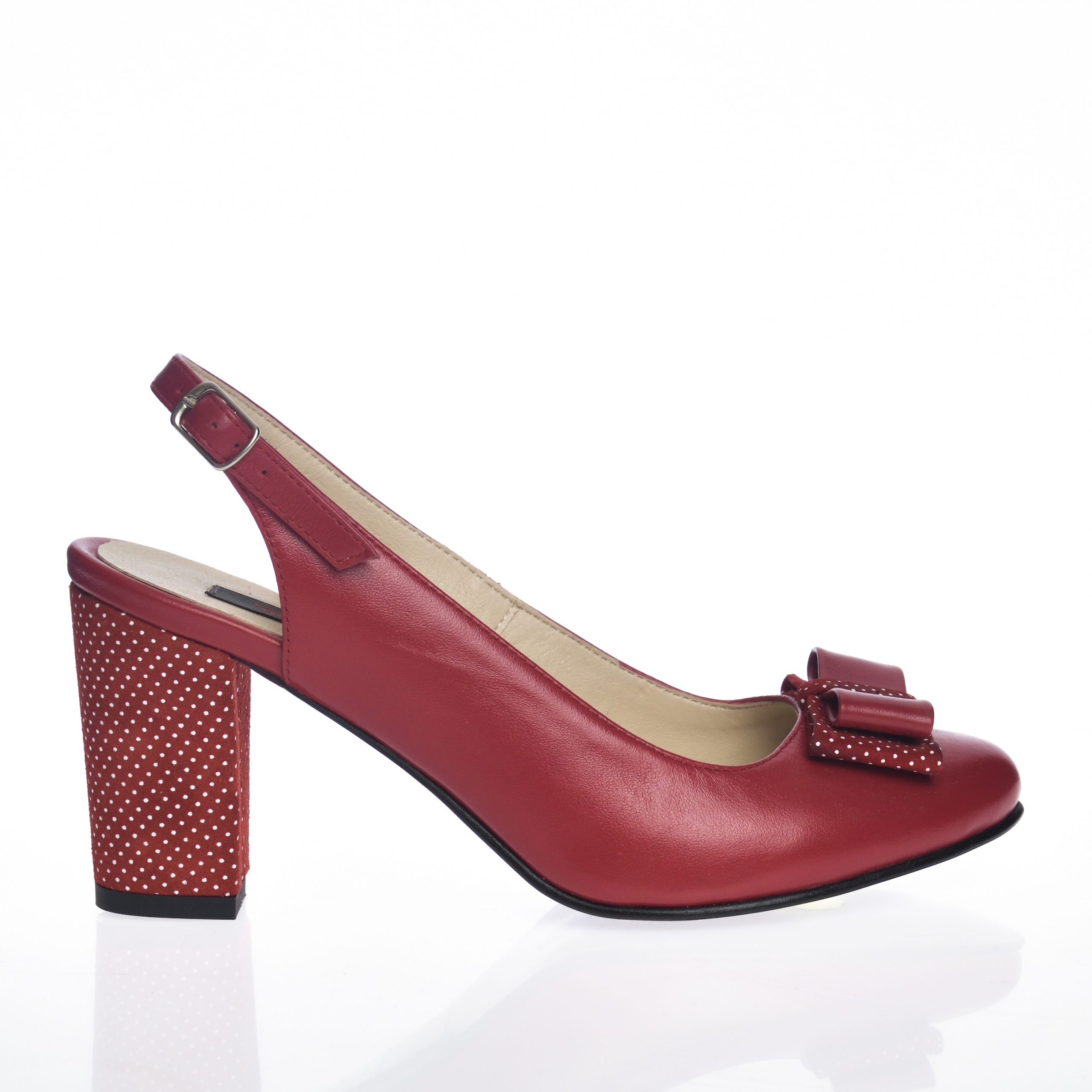Sandale dama din piele naturala - Rosu cu buline - V5 RB Sandale dama din piele naturala - Rosu cu buline - V5 RB