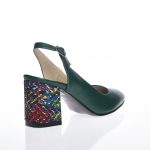 Sandale dama din piele naturala - Verde toc mozaic - V7 VM